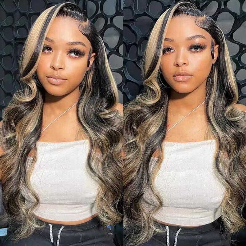 P1B 27 13x4 Highlight Blonde Body Wave Lace Front Wigs Human Hair Honey Blonde Colored Lace Frontal Glueless Wigs Human Hair Pre Plucked for Women with Baby Hair