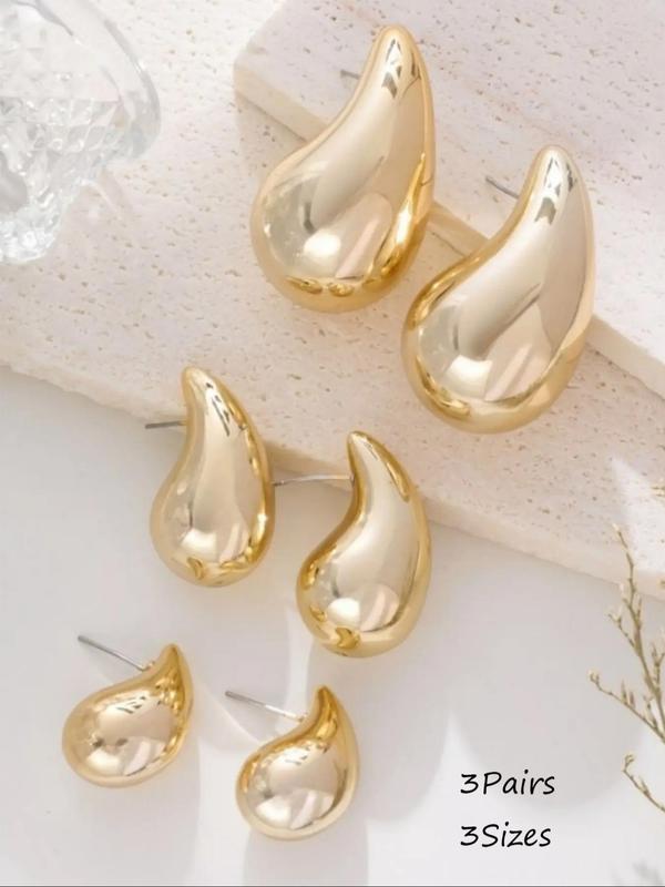 Water Drop Shaped Stud Earrings, 3 Pairs Summer New Fashion Elegant Retro Earrings, Trendy All-match & Exquisite Jewelry for Birthday Gift