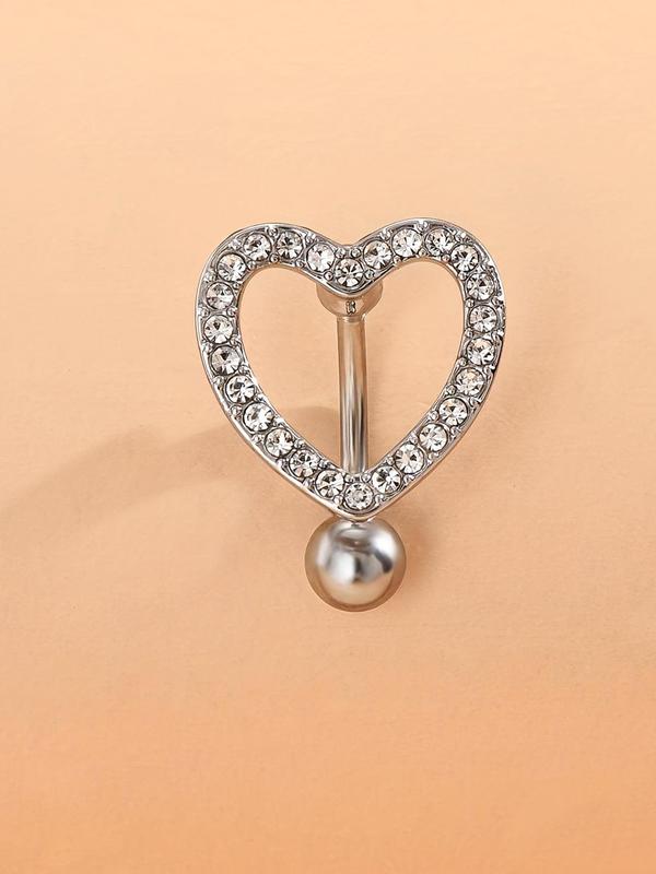 Rhinestone Heart Shaped Belly Ring,  Stainless Steel Body Piercing Jewelry for Women & Girls, Body Jewelry for Party, Daily Clothing Decor, Trendy All-match & Exquisite Jewelry for Birthday Gift