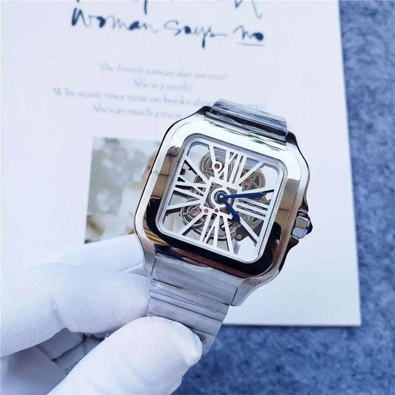 wrist watch men luxury customised skeleton mechanical solid steel square watches branded watches for men hollow out movement