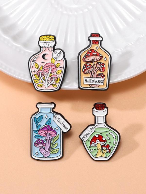 Cute Mushroom Pattern Bottle Design Brooch, Fashion Badge for Clothes Backpack Hat Decoration, Trendy All-match & Exquisite Brooch for Birthday Gift