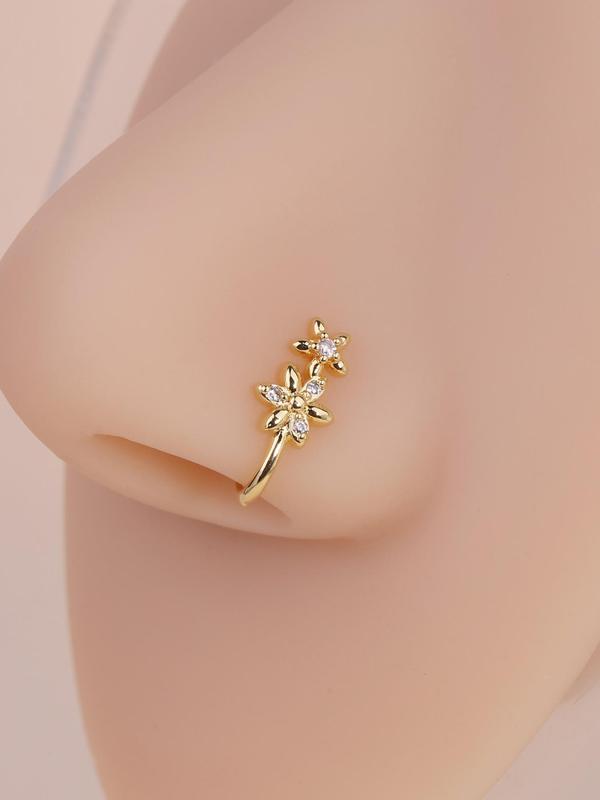 Women's Elegant Trendy Rhinestones Decorated Nose Ring with Flower Shaped Design,  Exquisite Nose Ring with Pendant, Fashionable Body Jewelry for Daily & Party Decoration