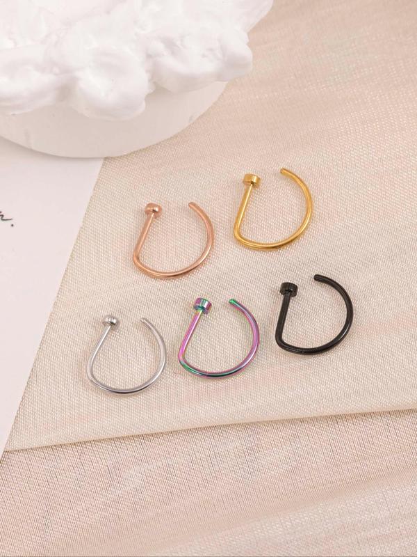 Punk Stainless Steel Nose Ring (5pcs), Fashion Nose Rings, D-shaped Fake Nose Ring, Body Jewelry for Septum and Nose Clip, Trendy All-match & Exquisite Jewelry for Birthday Gift