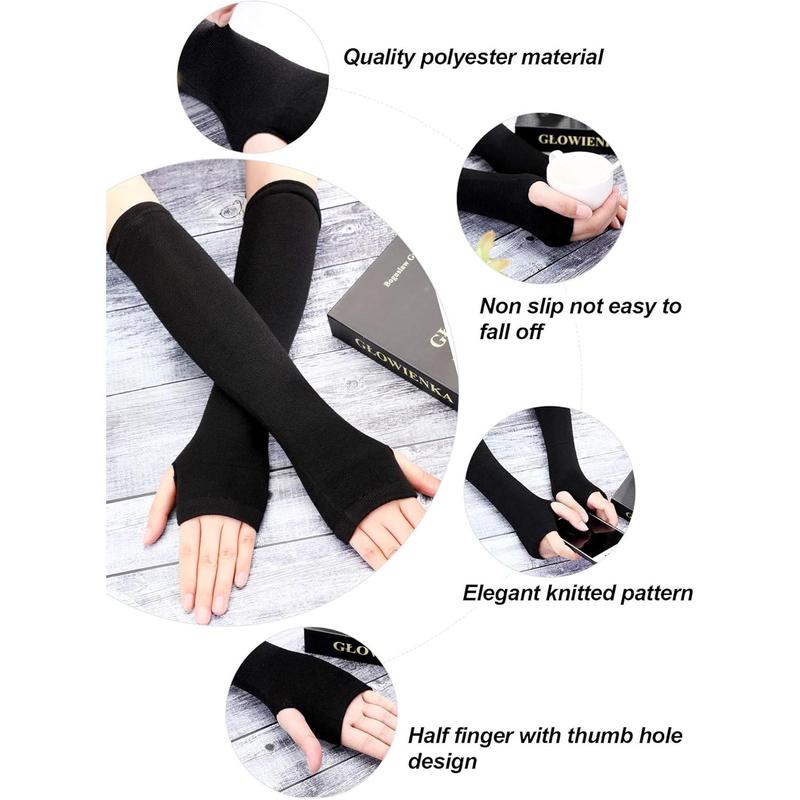 4 Pairs Long Fingerless Gloves Warmer Thumbhole Elbow Length Gloves Arm Warmers Arm Sleeves for Women