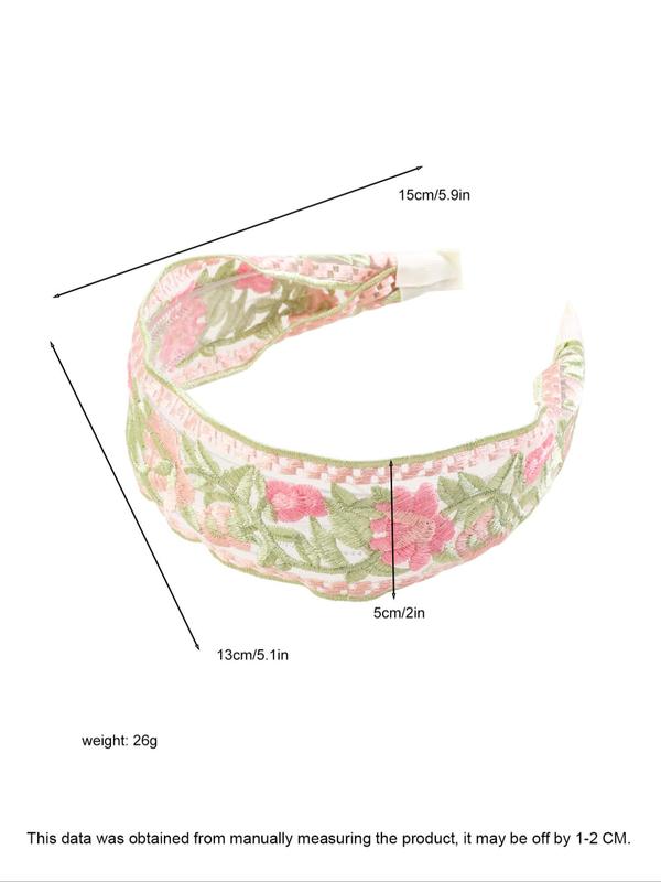 Floral Embroidery Hair Hoop, Ethnic Style Headband, Wide Band Hair Hoop for Women & Girls, Fashion Hair Accessories for Party, Daily Decor