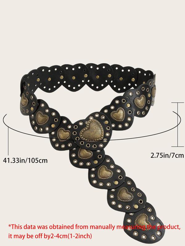 Women's Boho Style Heart Decor Grommet Eyelet Western Belt, Vintage Trendy Waistband, Fashionable Clothes Accessories for Daily & Party Decoration