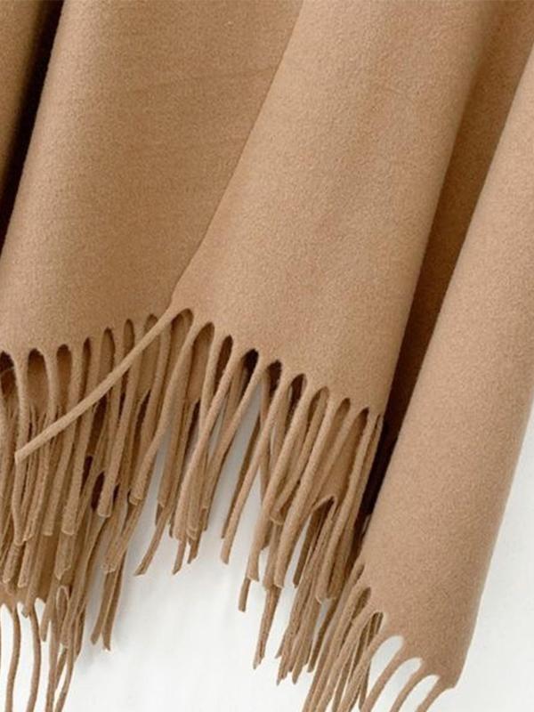 Women's Solid Color Tassel Decor Cape Shawl, Casual Fringe Trim Long Shawl for Fall & Winter, Fashion Clothes Accessories for Women & Girls