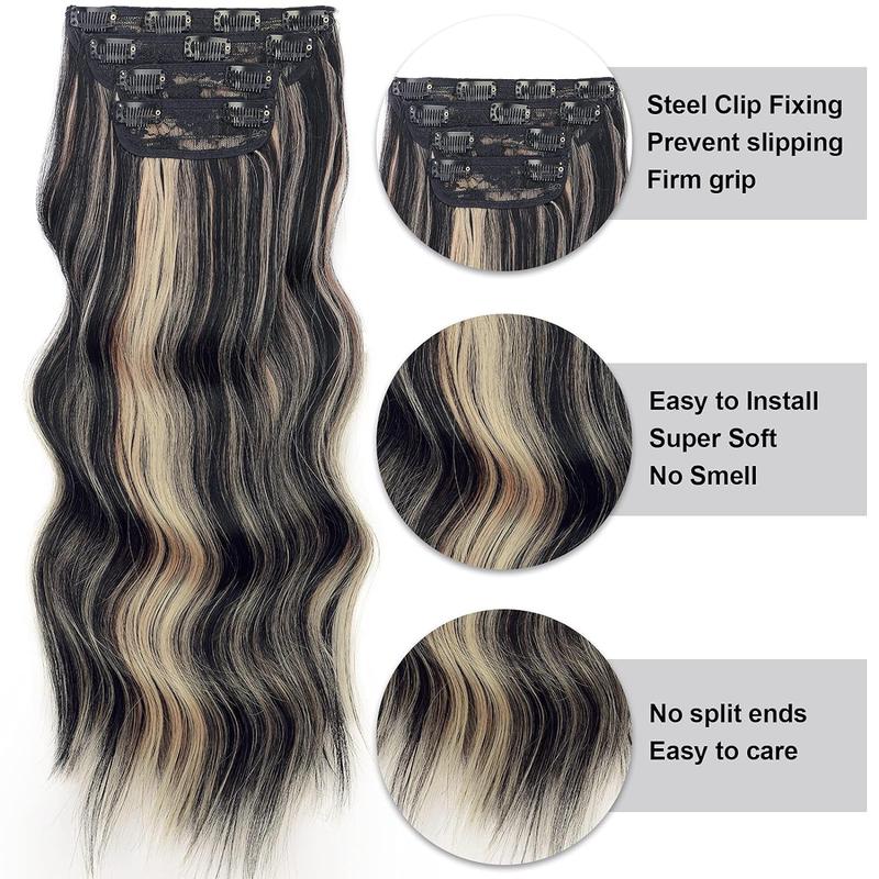 Vigorous Clip in Hair Extensions Long Wavy Synthetic Hairpieces,Natural & Soft Hair & Blends Well Hair Extensions,Easy to Wear for Women Girls Daily Use Event Party Use