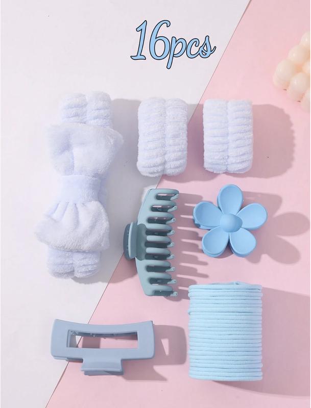 16pcs Bow Knot Fleece Headband Set with Hair Ties, Wristband, Plush Hair Ties and  Plush Scrunchies, Hair Clip Accessories