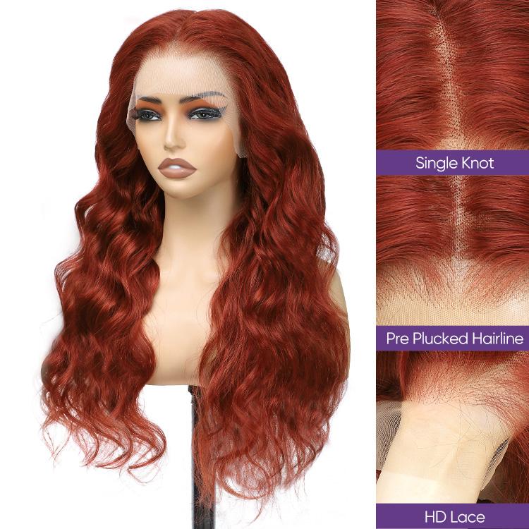 UNIUS 180% Density Reddish Brown Lace Front Wigs Human Hair Pre Plucked 33B,13x4 Body Wave Copper Wig Auburn Colored Human Hair Lace Front Wigs for Women