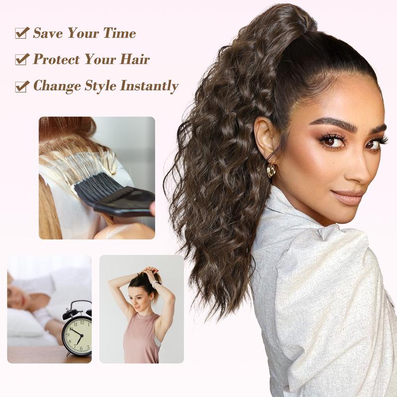 REECHO Ponytail Extension, 18 Inch Claw Clip on Ponytail Extension for Women Long Curly Wavy Ponytail Extensions Multi-Layer Synthetic Clip in Ponytail Hairpiece for Daily synthetic ponytail