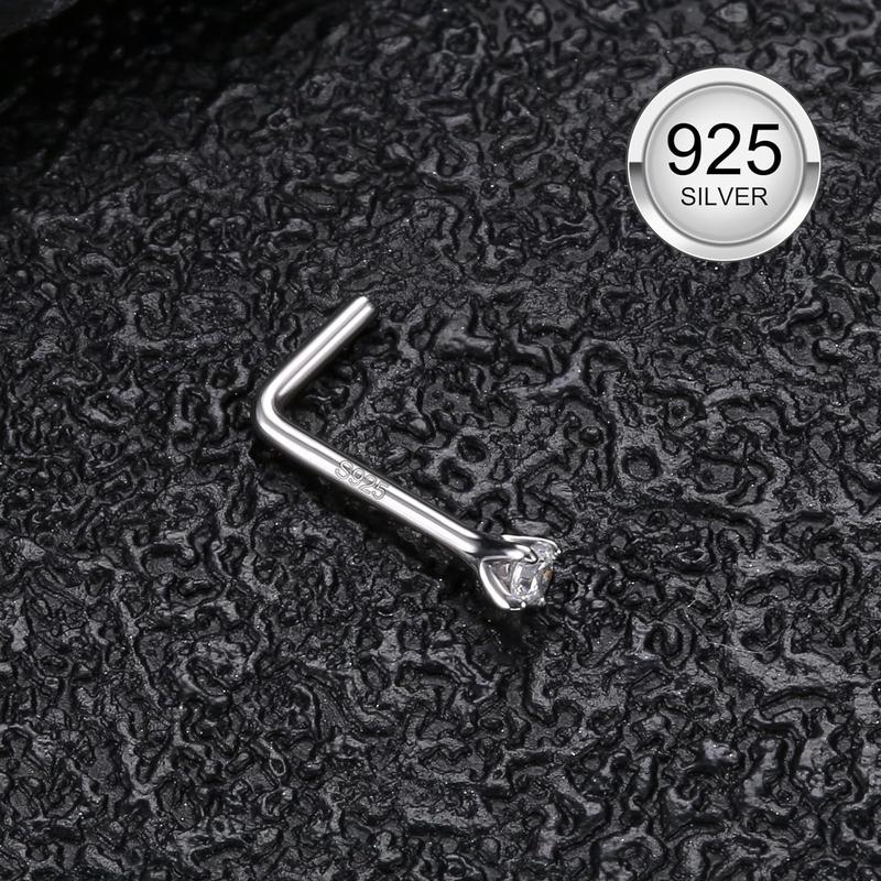 Fansilver Nose Studs, 18G 20G L Shaped Nose Rings, Simulated CZ Hypoallergenic Nose Piercings for Women Men 1.5 2 3MM