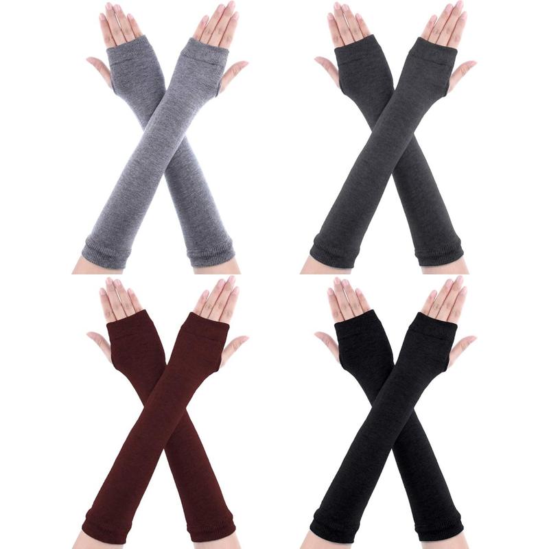 4 Pairs Long Fingerless Gloves Warmer Thumbhole Elbow Length Gloves Arm Warmers Arm Sleeves for Women