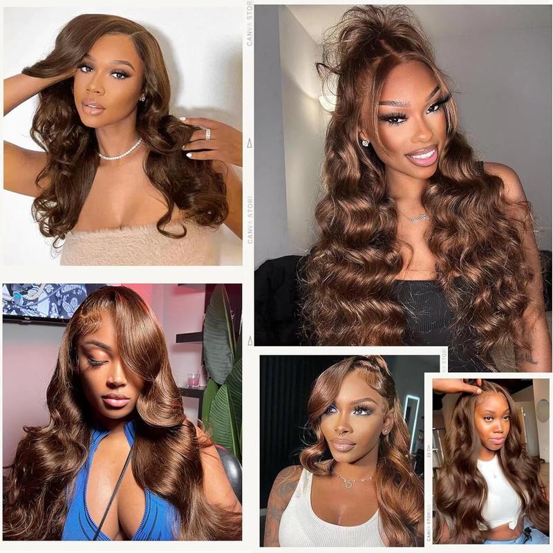 13x6 Chocolate Brown Body Wave Lace Front Wigs Human Hair 180 Density Transparent Lace Frontal Human Hair Wigs Pre Plucked with Baby Hair Brown Colored Wigs For Women