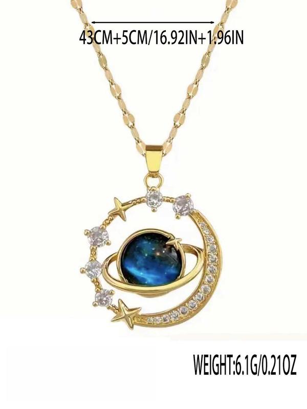 Elegant Moon & Planet Design Pendant Necklace for Women, Stainless Steel Jewelry for Daily Wear for Party, Daily Clothing Decor, Trendy All-match Jewelry for Birthday Gift