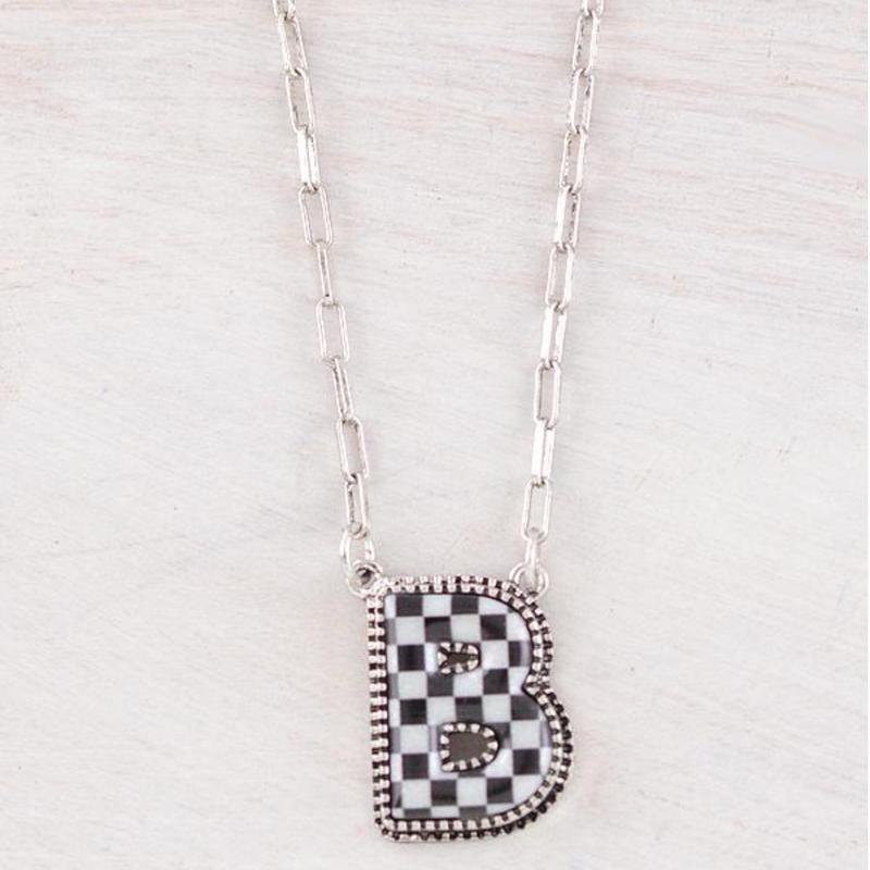 Checkered Initial Pendant Necklace with Lobster Claw Closure - 18 Inches