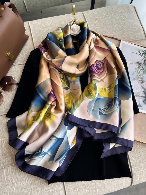 Women's Floral Print Scarf, Casual Soft Comfortable Shawl for Daily Wear, Fashion Accessories for All Seasons