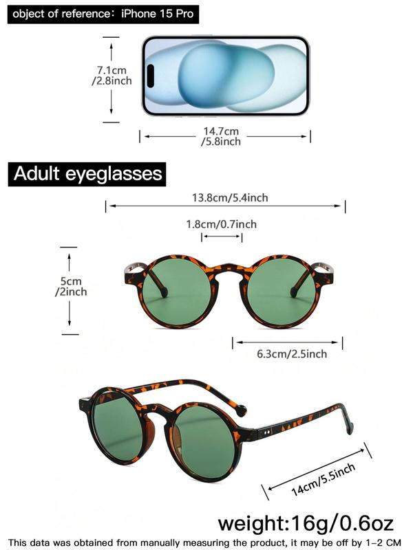 Unisex Vintage Round Frame Sunglasses, Trendy Casual Tortoiseshell Frame Sunglasses for Everyday Use, Fashion Accessories for Outdoor Activities