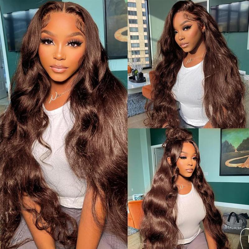 13x6 Chocolate Brown Body Wave Lace Front Wigs Human Hair 180 Density Transparent Lace Frontal Human Hair Wigs Pre Plucked with Baby Hair Brown Colored Wigs For Women