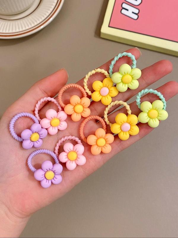 30pcs Cute Cartoon Flower Decor Hair Tie, High Stretch Hair Tie for Women & Girls, Minimalist Headwear Suitable for Thick Hair, Fashion Hair Accessories for Party, Daily Clothing Decor