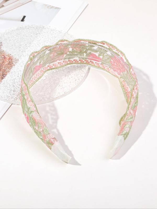 Floral Embroidery Hair Hoop, Ethnic Style Headband, Wide Band Hair Hoop for Women & Girls, Fashion Hair Accessories for Party, Daily Decor