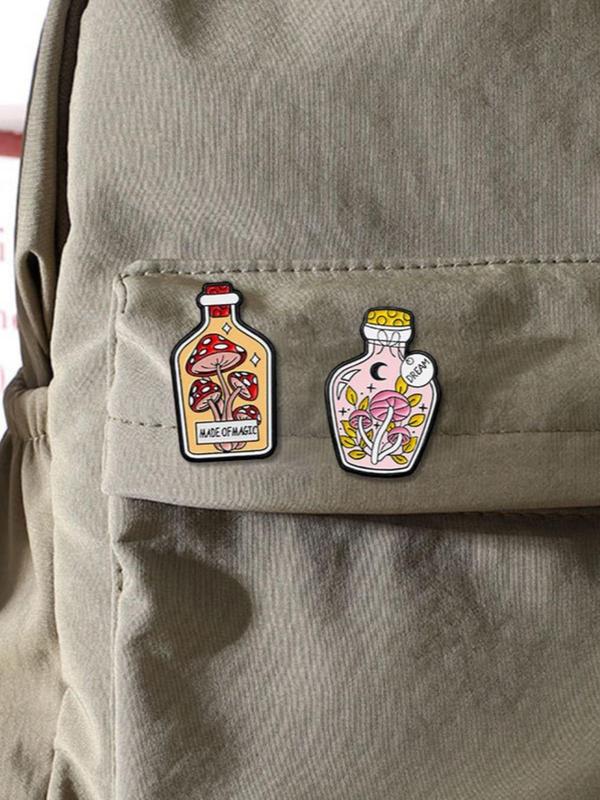 Cute Mushroom Pattern Bottle Design Brooch, Fashion Badge for Clothes Backpack Hat Decoration, Trendy All-match & Exquisite Brooch for Birthday Gift