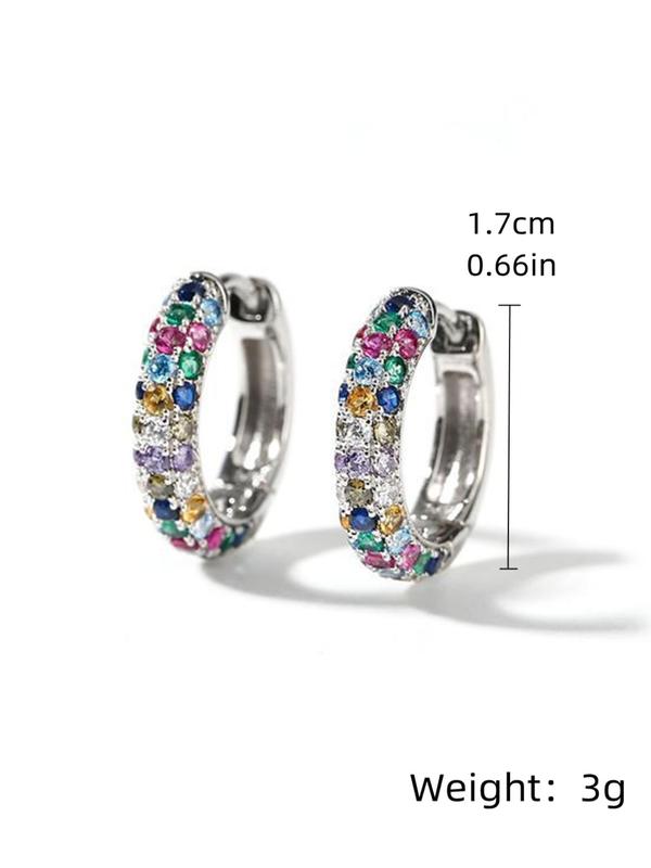 1 Pair Colorful Rhinestone Decorated Hoop Earrings, Fashion Elegant Women's Earrings For Party, Daily Clothing Decor