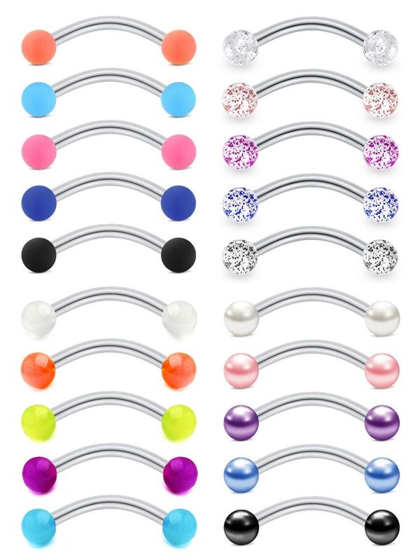 20pcs Mixed Color Simple Eyebrow Nail, Stainless Steel Minimalist Body Piercing Jewelry, Fashion Body Jewelry for Women & Men