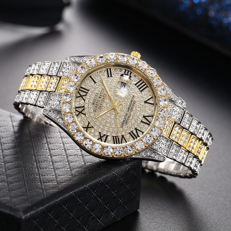 Diamond Dial Roman Scale Steel Watch Men's Calendar Quartz Watch Starry Men's Watch