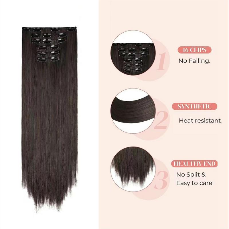 Women's 24 inch Long Straight Clip-in Hair Extensions for Daily & Costume Party 6 Pcs, Natural Fluffy Synthetic Hair Extensions for Daily & Party Decoration