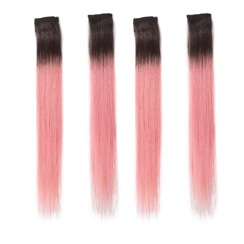 Megalook Colorful Hair 4 Colors Human Hair Extensions 16 Inch Straight Rainbow Clip in Extension Human Hair piece 4 Pieces