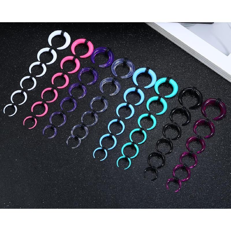 48Pcs Acrylic Septum Stretching Kit 14G 12G 10G 8G 6G 4G Septum Ring C Shape Buffalo Pincher Septum Gauge Kit Piercing Jewelry With Black O-Rings For Stretching Pierced Nose Ear Cartilage