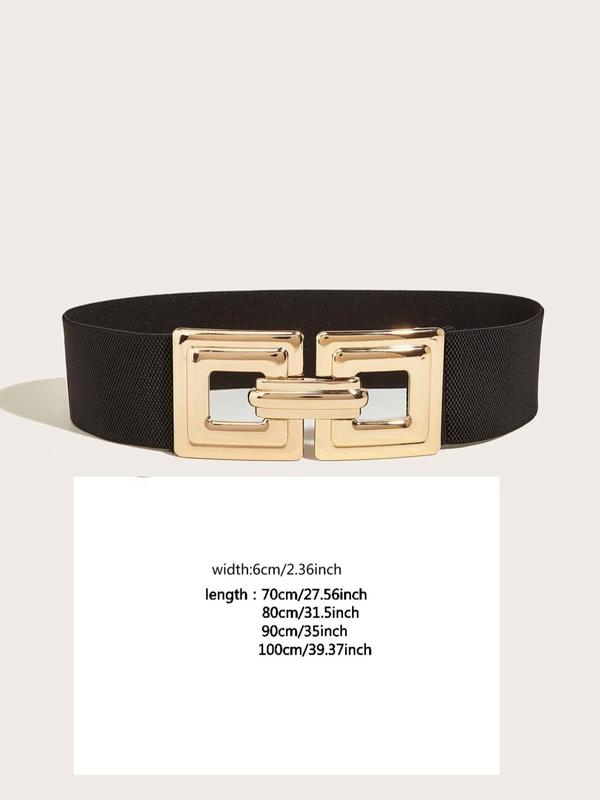 Women's Elegant Square Buckle Decor Wide Belt, Fashionable High Stretch Waistband for Daily Clothing Decoration, Trendy All-match & Exquisite Belt for Birthday Gift