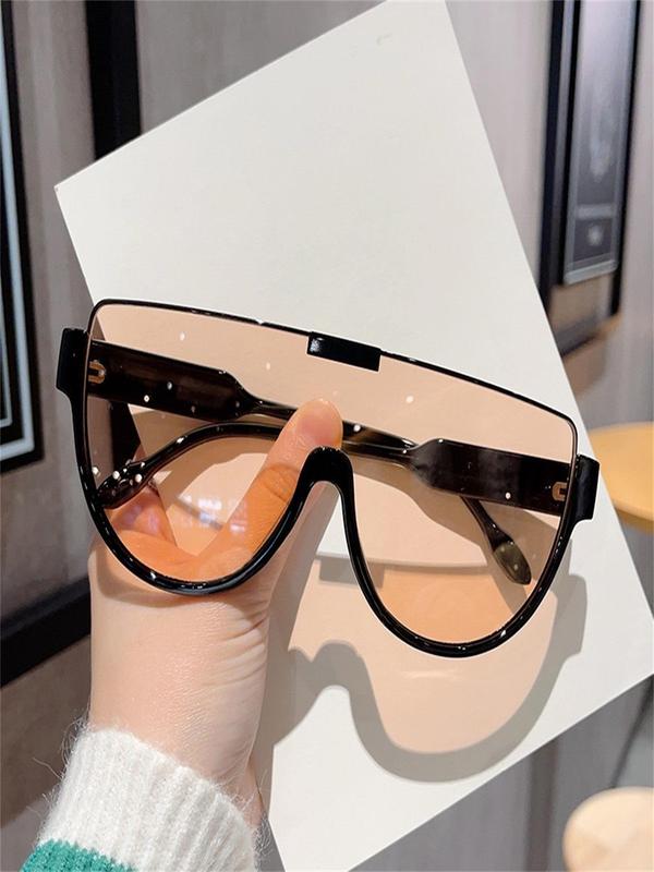 1 Pair Simple Punk Style One Piece Sunglasses for Everyday Use, Summer Flap Top Frame Fashion Sunglasses, Travel Accessories