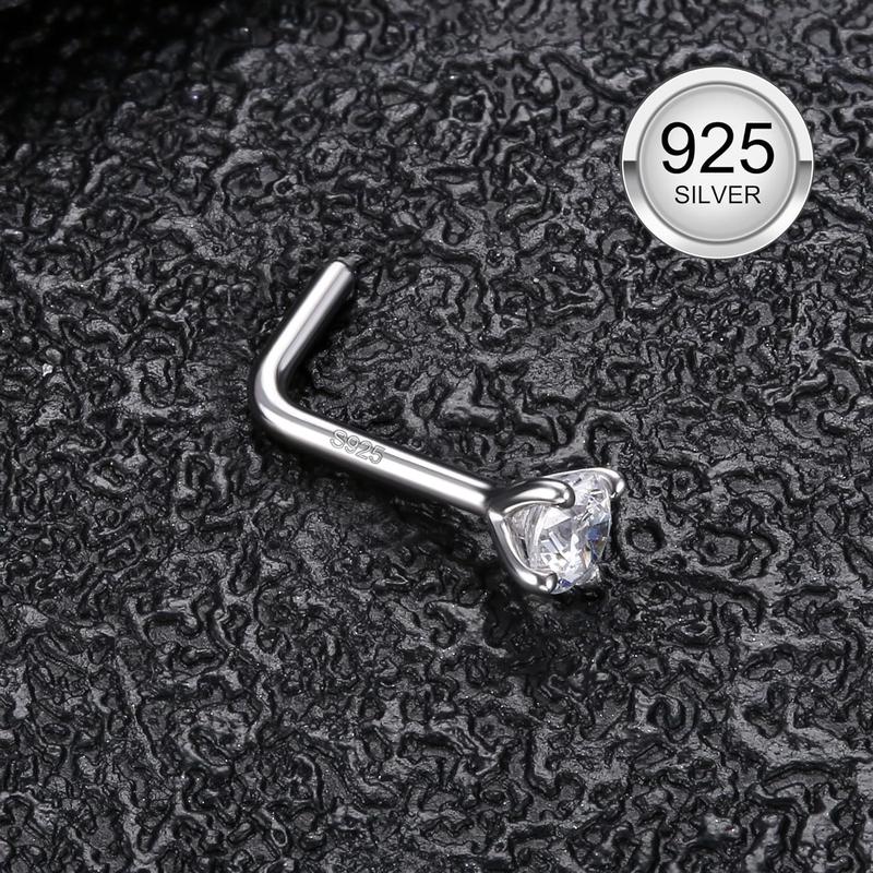 Fansilver Nose Studs, 18G 20G L Shaped Nose Rings, Simulated CZ Hypoallergenic Nose Piercings for Women Men 1.5 2 3MM