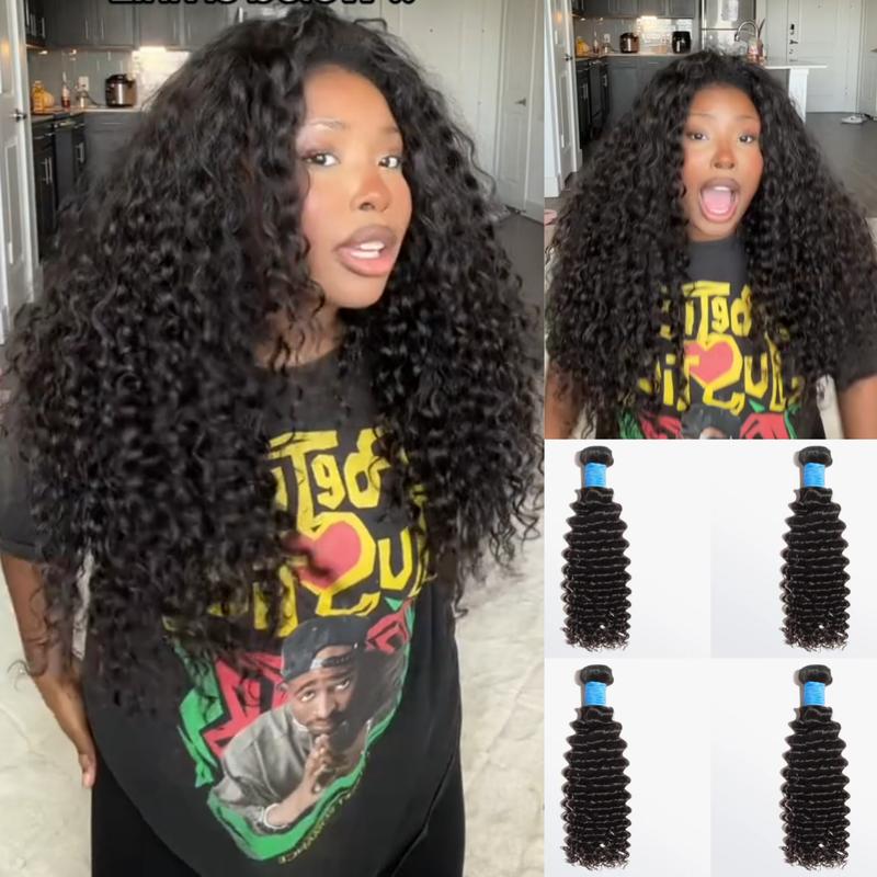 [LIVE-ONLY]  Ashine Deep Curly 12-30 inches Salon Quality Brazilian Virgin Bundles 100% Human Hair Summer Wigs Natural Color with Frontal Closure