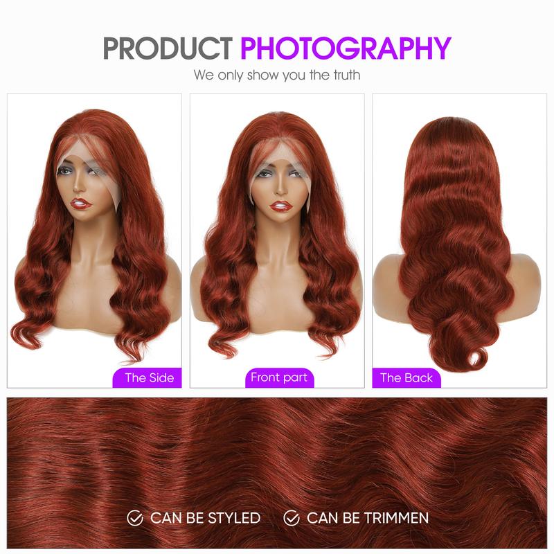 UNIUS 180% Density Reddish Brown Lace Front Wigs Human Hair Pre Plucked 33B,13x4 Body Wave Copper Wig Auburn Colored Human Hair Lace Front Wigs for Women