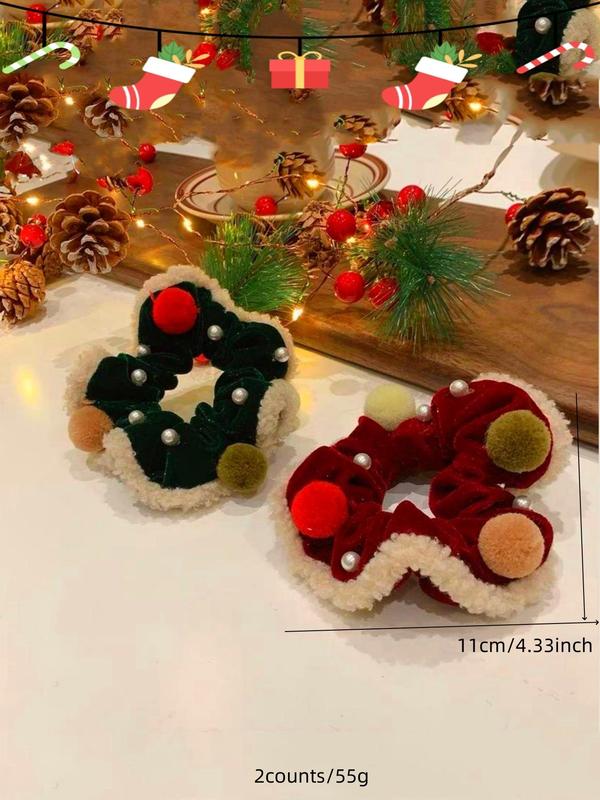 Cute Christmas Themed Hair Ties, 2024 New Style Plush Hair Ties with Pom Pom Decor, Fashion Hair Accessories for Women, Hairstyles Ideas for Girls