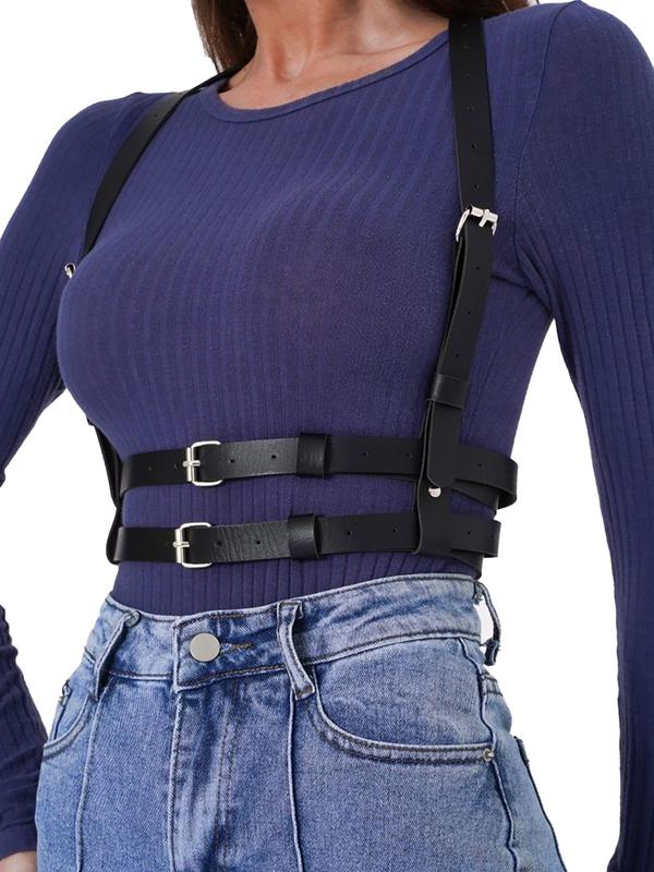 Women's Solid Color Adjustable Harness Belt With Buckle, Trendy Punk Style Decorative Belt For Clothes Decor For Party