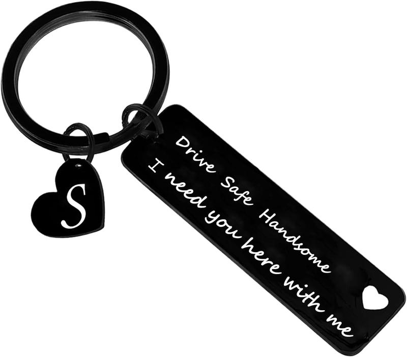 Drive Safe Keychain for Boyfriend Husband Dad 26 Initial Letter Keyring Valentine’s Day Gifts for Him Husband Gifts