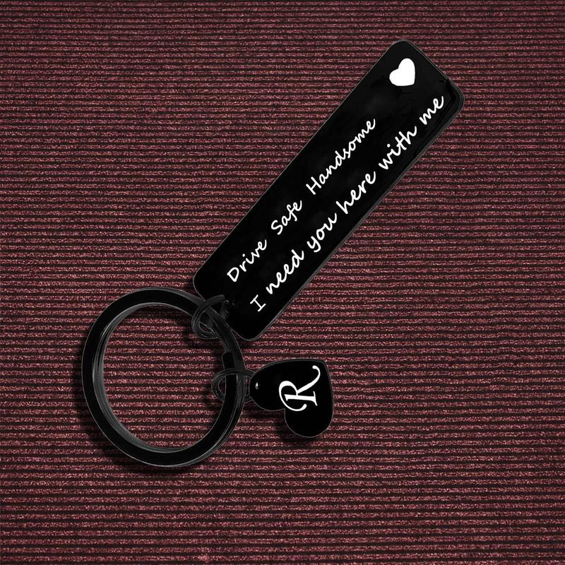 Drive Safe Keychain for Boyfriend Husband Dad 26 Initial Letter Keyring Valentine’s Day Gifts for Him Husband Gifts