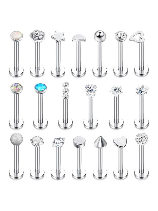 Stainless Steel Forward Helix Monroe Labret Lip Nose Studs, Cz Balls Heart Flower Medusa Piercings, Body Jewelry for Men Women