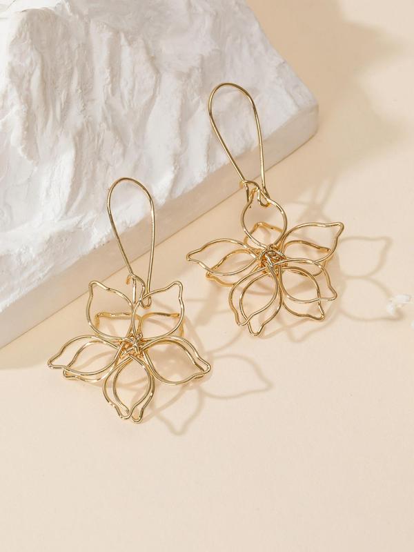 1 Pair Fashion Hollow out Double Layered Flower Design Dangle Earrings, Elegant Matching Jewelry for Women, Girl's Temperament Cloths Accessory for Daily Wear