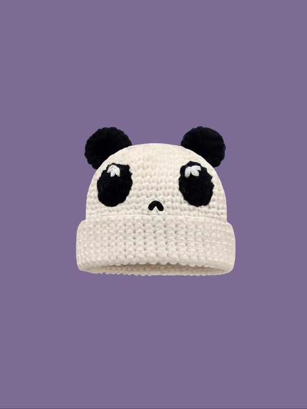 Cute Cartoon Clown Panda Design Beanie Hat, Casual Thickened Windproof Braided Crochet Warm Knit Hat for Fall & Winter, Fashion Accessories for Both Men & Women