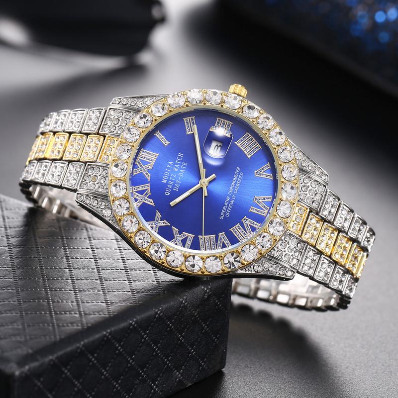 Diamond Dial Roman Scale Steel Watch Men's Calendar Quartz Watch Starry Men's Watch