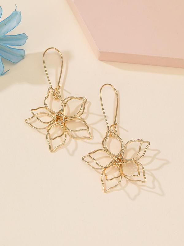 1 Pair Fashion Hollow out Double Layered Flower Design Dangle Earrings, Elegant Matching Jewelry for Women, Girl's Temperament Cloths Accessory for Daily Wear