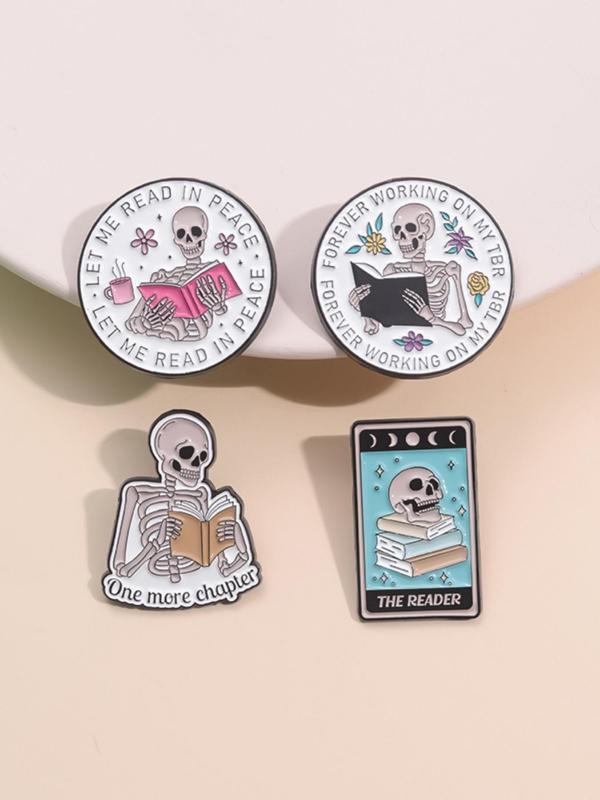 Skeleton Reading Book Enamel Pin, Cute Skeleton Reading Book Brooch, Fashion Accessories for Women & Men, Creative Gift, Suitable for Backpacks, Jeans, Hats