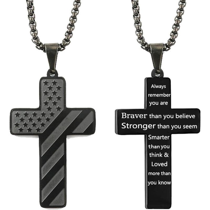 Men Women American Flag Cross Pendant Necklace Patriotic Christian Religious Jewelry Unisex Religious Necklace with Flag Design