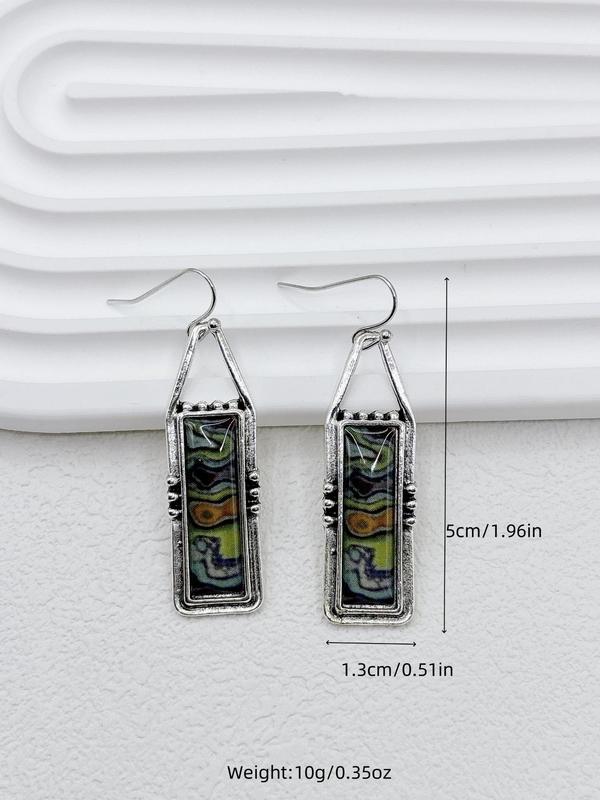 Boho Style Colorblock Pattern Dangle Earrings (1 Pair), Fashion Jewelry for Women, Daily Clothing Decor, Trendy All-match & Exquisite Jewelry for Birthday Gift