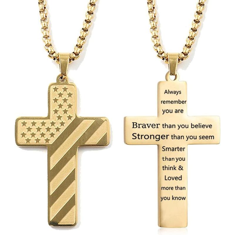 Men Women American Flag Cross Pendant Necklace Patriotic Christian Religious Jewelry Unisex Religious Necklace with Flag Design